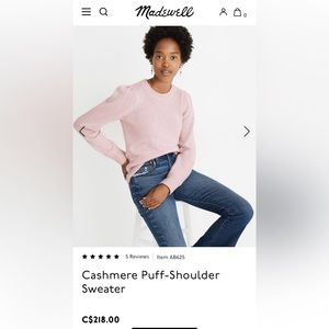 Madewell Pink Cashmere Sweater, Size Small